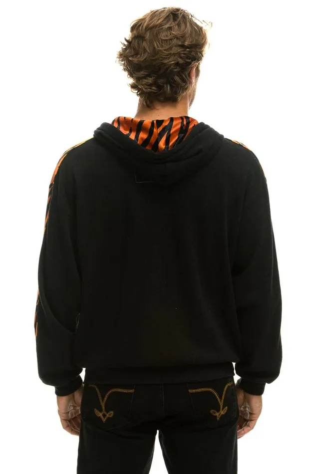 WomenMen Tops Aviator Nation TIGER STRIPE RELAXED ZIP HOODIE WITH POCKETS 8211 BLACK TIGER