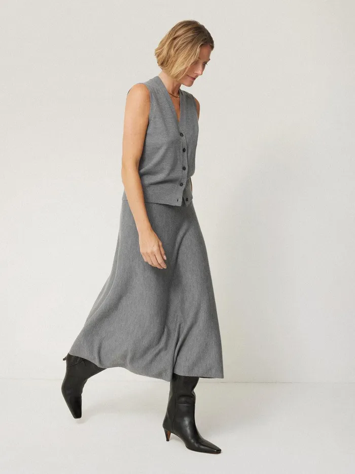 Women Merino Knitted Aline Skirt Grey Jigsaw Knitwear and Cashmere