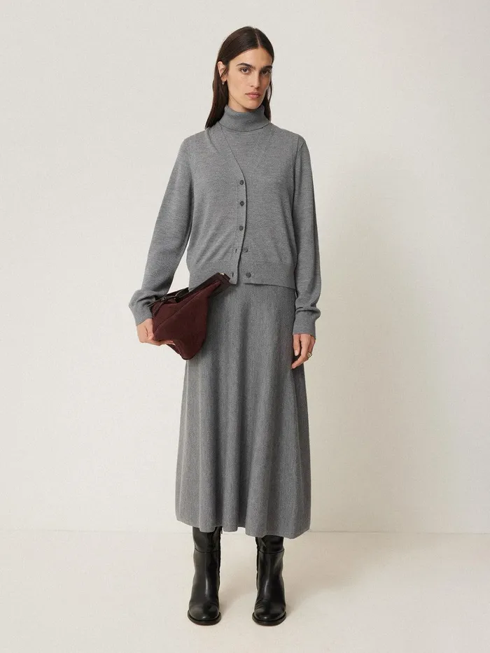 Women Merino Knitted Aline Skirt Grey Jigsaw Knitwear and Cashmere