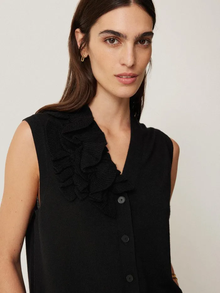 Women Merino Ruffle Waistcoat Black Jigsaw Party