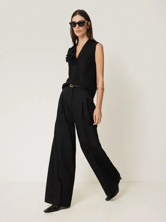 Women Merino Ruffle Waistcoat Black Jigsaw Party