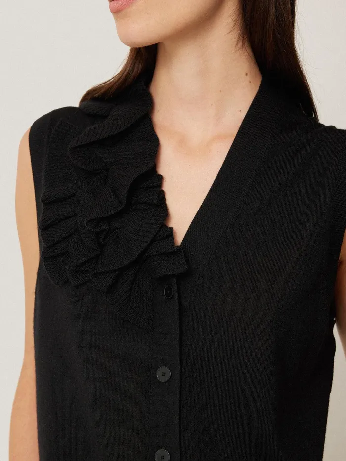 Women Merino Ruffle Waistcoat Black Jigsaw Party