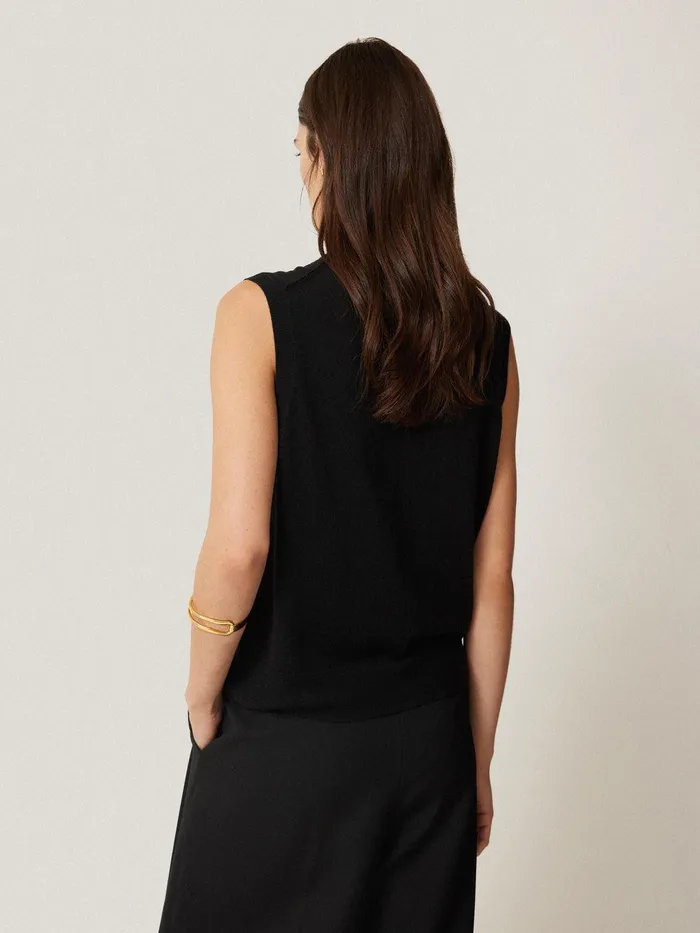 Women Merino Ruffle Waistcoat Black Jigsaw Party