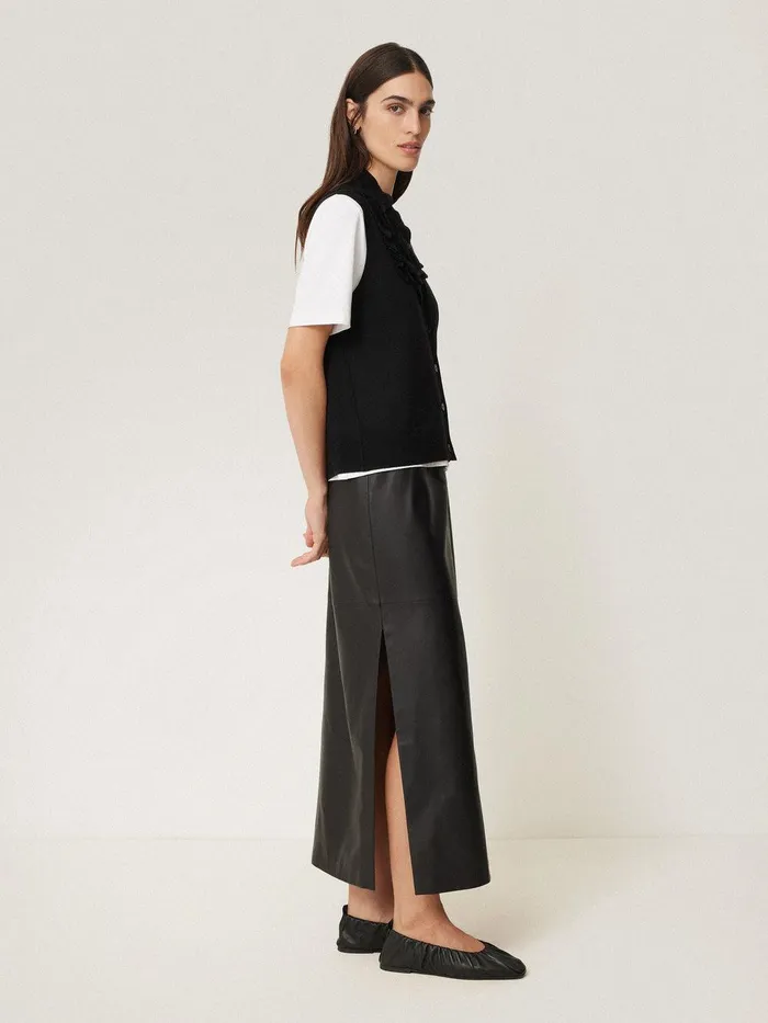 Women Merino Ruffle Waistcoat Black Jigsaw Party