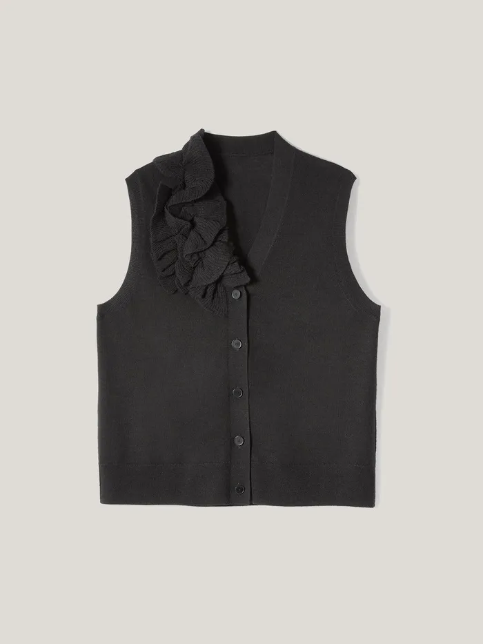 Women Merino Ruffle Waistcoat Black Jigsaw Party
