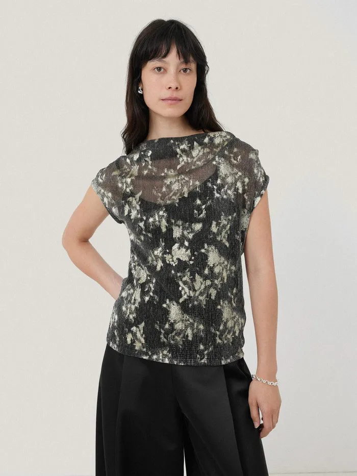Women Metallic Asymmetric Top Gold Jigsaw Shirts and Tops