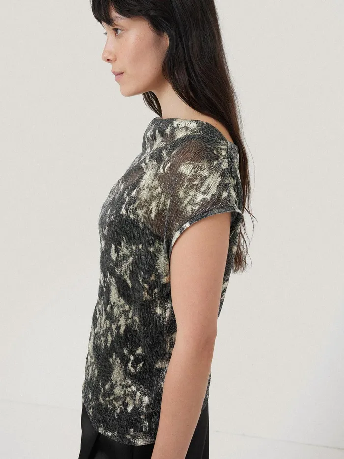 Women Metallic Asymmetric Top Gold Jigsaw Shirts and Tops