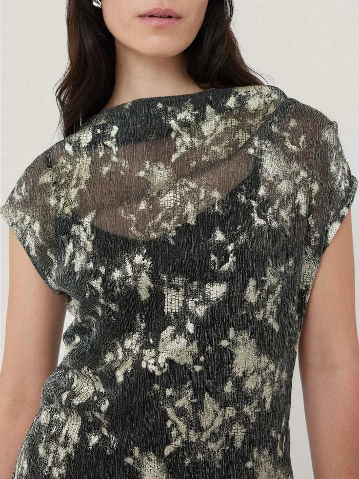 Women Metallic Asymmetric Top Gold Jigsaw Shirts and Tops