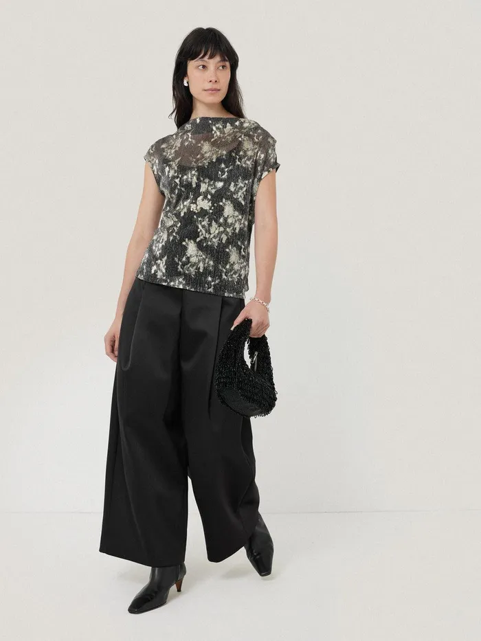 Women Metallic Asymmetric Top Gold Jigsaw Shirts and Tops