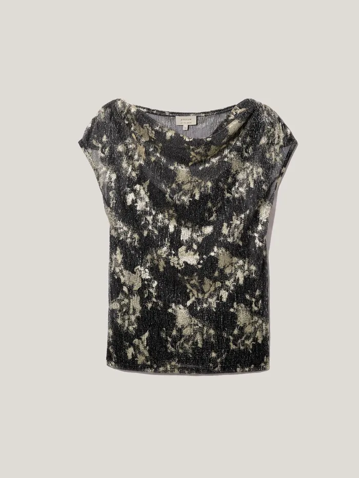 Women Metallic Asymmetric Top Gold Jigsaw Shirts and Tops