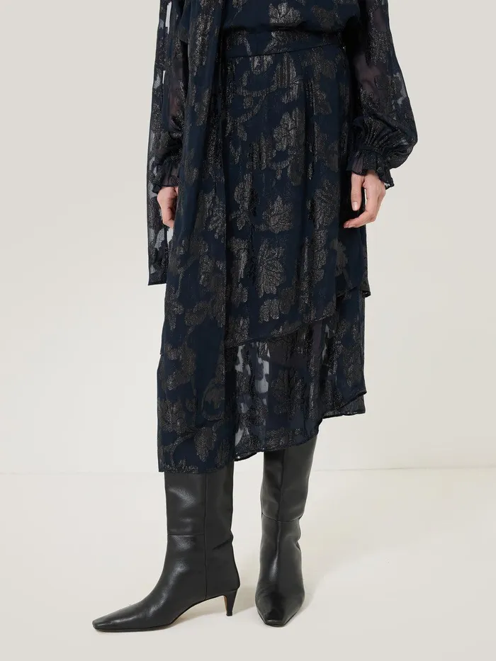 Women Metallic Jacquard Midi Skirt Navy Jigsaw Coords