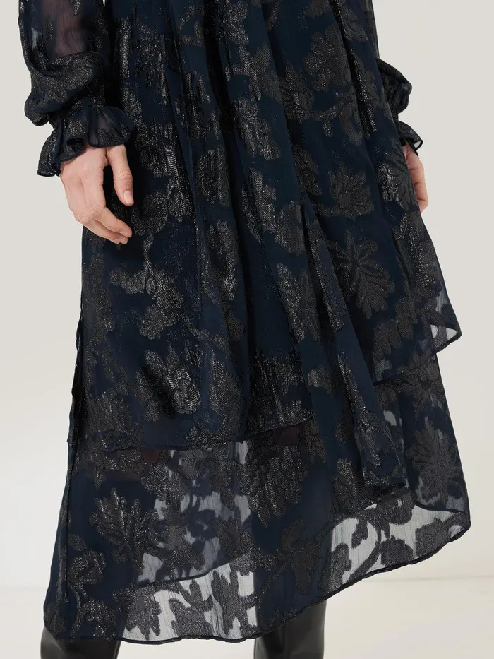 Women Metallic Jacquard Midi Skirt Navy Jigsaw Coords