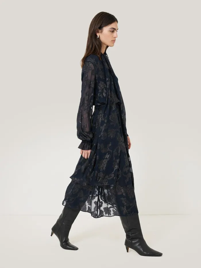 Women Metallic Jacquard Midi Skirt Navy Jigsaw Coords