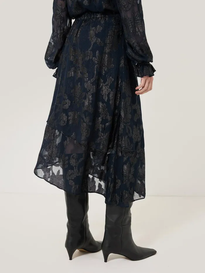 Women Metallic Jacquard Midi Skirt Navy Jigsaw Coords