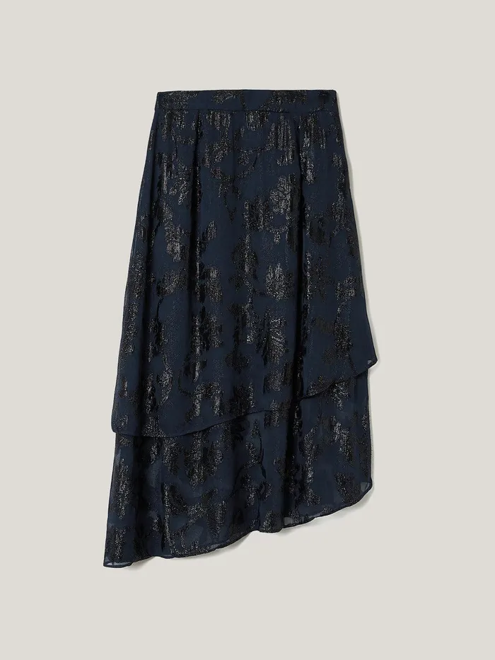Women Metallic Jacquard Midi Skirt Navy Jigsaw Coords
