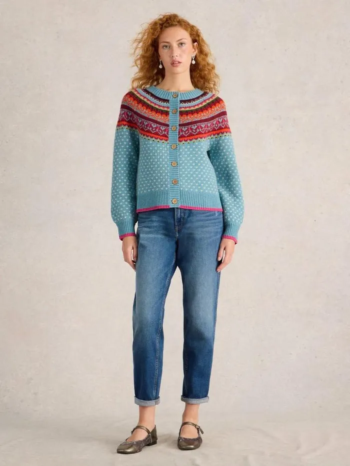 Women MINI HEART CARDI Blue Multi White Stuff Knitwear