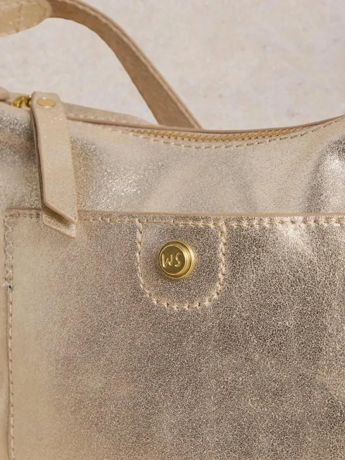 Women Mini Leather Fern Crossbody Gold Tone Metallic White Stuff Bags and Purses