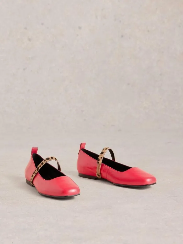 Women Minnie Strap Ballerina Leather Bright Pink White Stuff Shoes