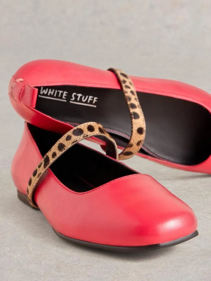 Women Minnie Strap Ballerina Leather Bright Pink White Stuff Shoes
