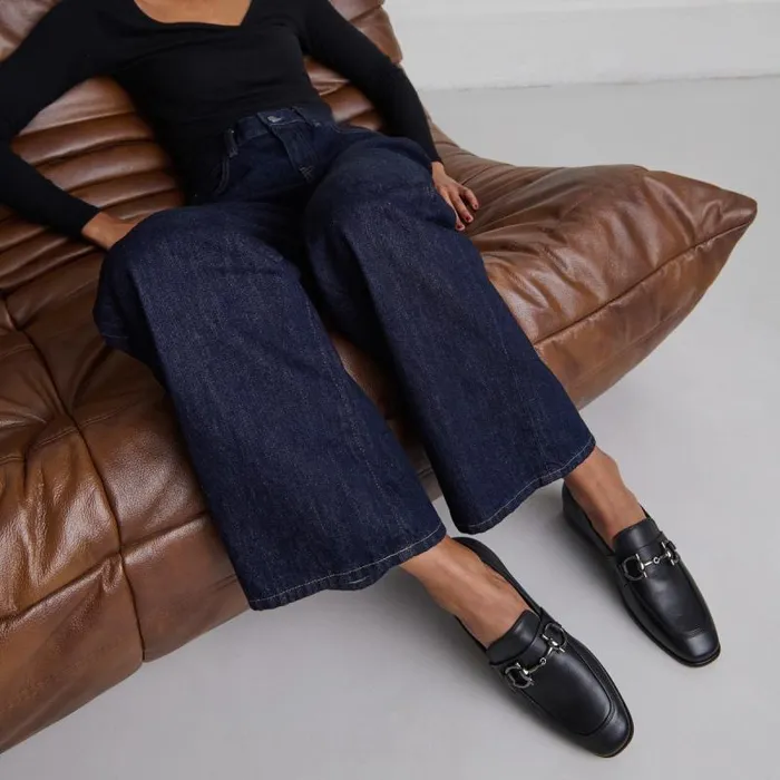 Women Moccasins With Square Bits And Boxes Black JONAK Loafers Women Moccasins With Square Bits And Boxes Black JONAK Loafers