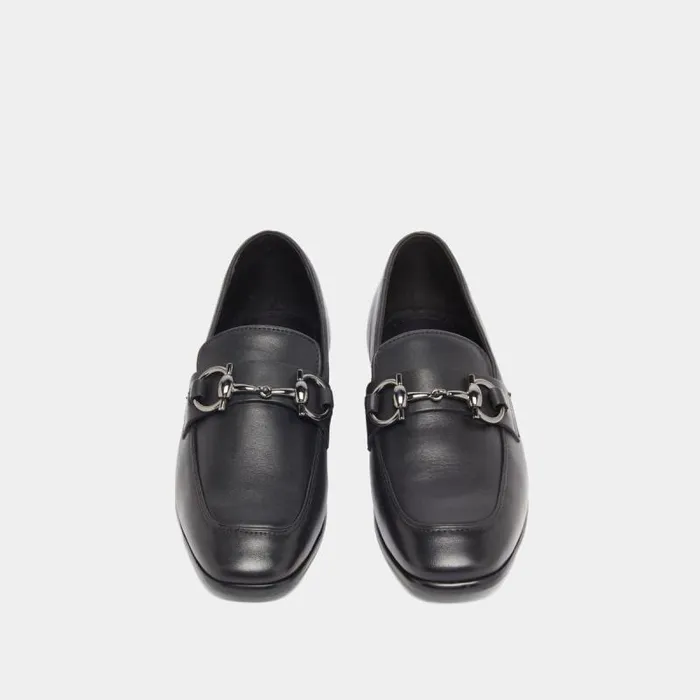 Women Moccasins With Square Bits And Boxes Black JONAK Loafers Women Moccasins With Square Bits And Boxes Black JONAK Loafers