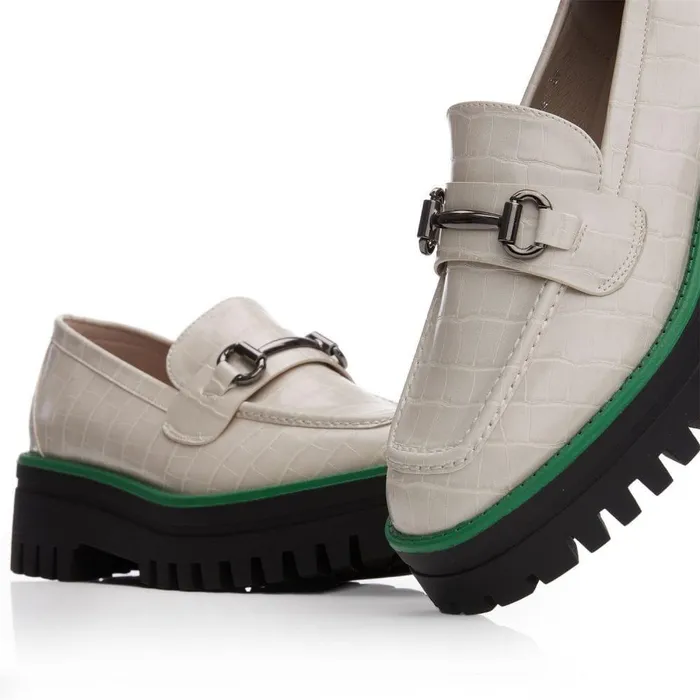 Women Moda In Pelle Brogues And Loafers M By Moda Elloise Off White Patent Mocc Croc
