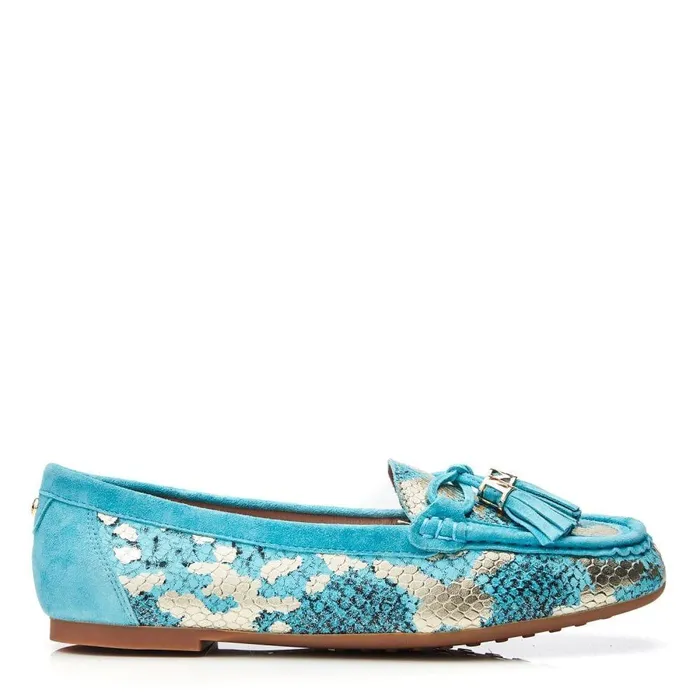 Women Moda In Pelle Casual Shoes Famina Turquoise Snake Print Leather