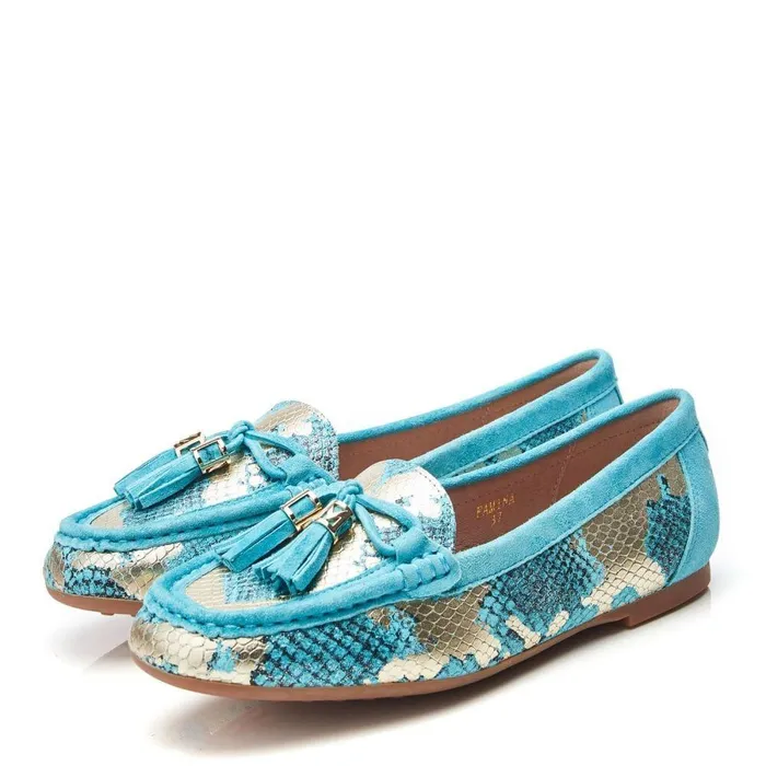 Women Moda In Pelle Casual Shoes Famina Turquoise Snake Print Leather