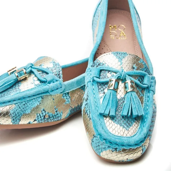 Women Moda In Pelle Casual Shoes Famina Turquoise Snake Print Leather