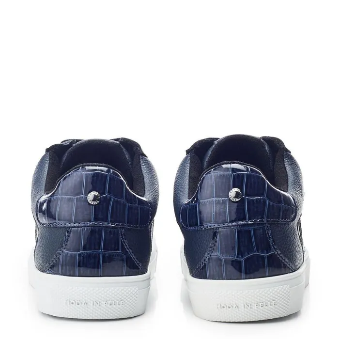 Women Moda In Pelle Casual Trainers Abrini Navy Leather