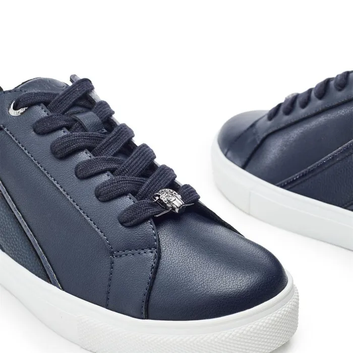 Women Moda In Pelle Casual Trainers Abrini Navy Leather