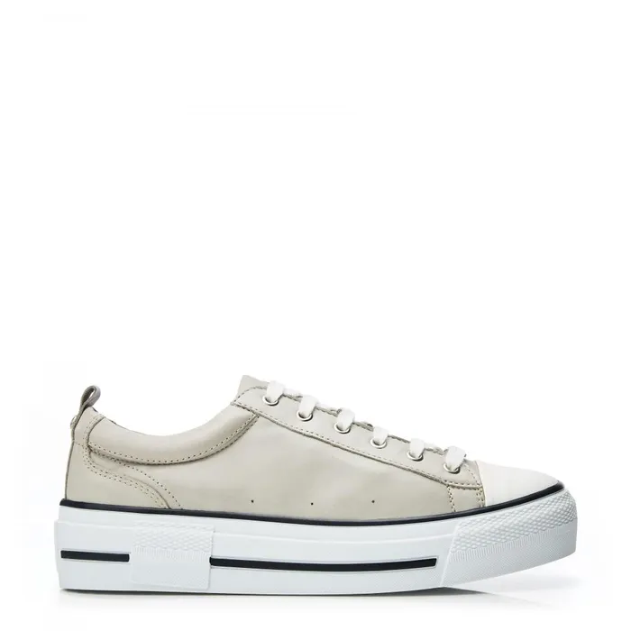 Women Moda In Pelle Casual Trainers Avena Light Grey Leather
