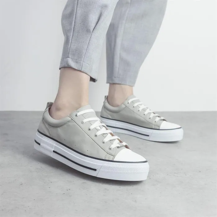 Women Moda In Pelle Casual Trainers Avena Light Grey Leather