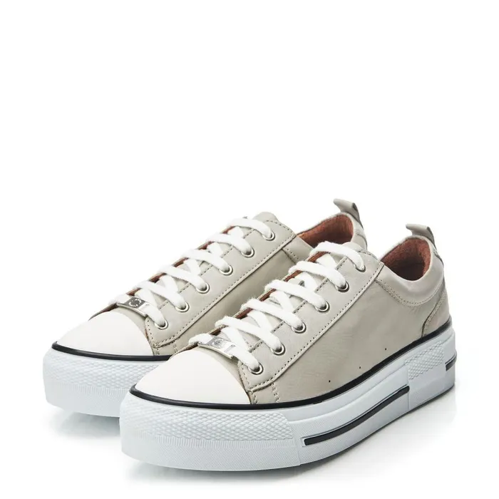 Women Moda In Pelle Casual Trainers Avena Light Grey Leather