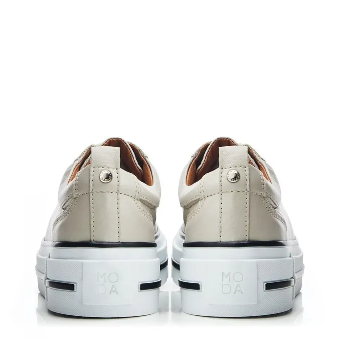 Women Moda In Pelle Casual Trainers Avena Light Grey Leather