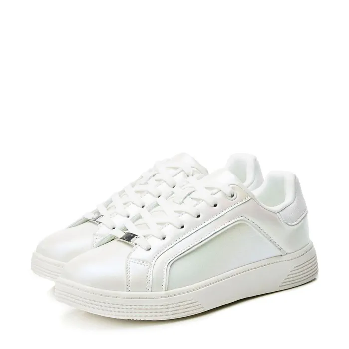 Women Moda In Pelle Casual Trainers Bearly White Iridescent Porvair