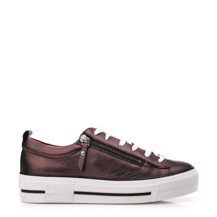 Women Moda In Pelle Casual Trainers Filician Bronze Metallic Leather