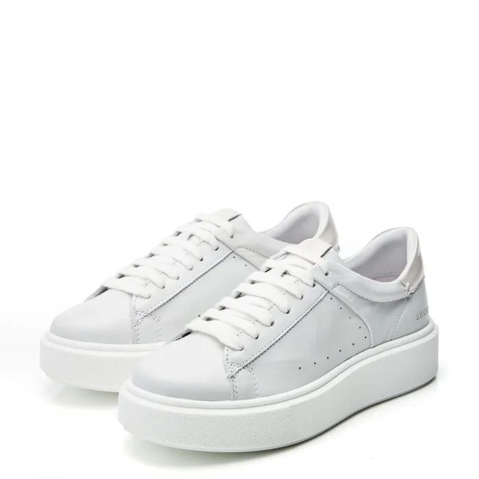 Women Moda In Pelle Casual Trainers Shoon Sh Innie White Leather
