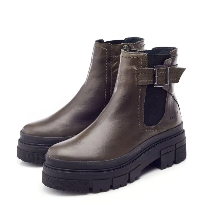 Women Moda In Pelle Chelsea Boots Shoon Sh Oller Olive Leather