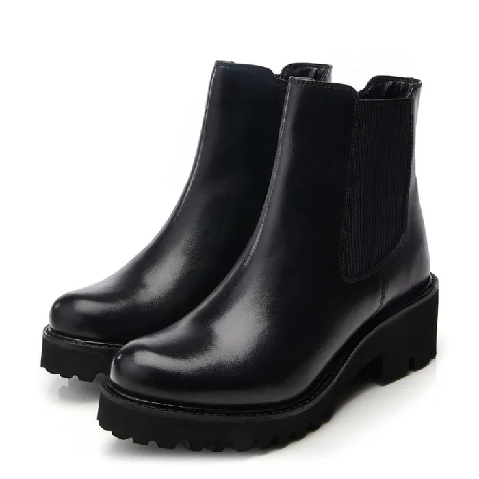 Women Moda In Pelle Chunky Boots Bsoleful BRylee Black Leather