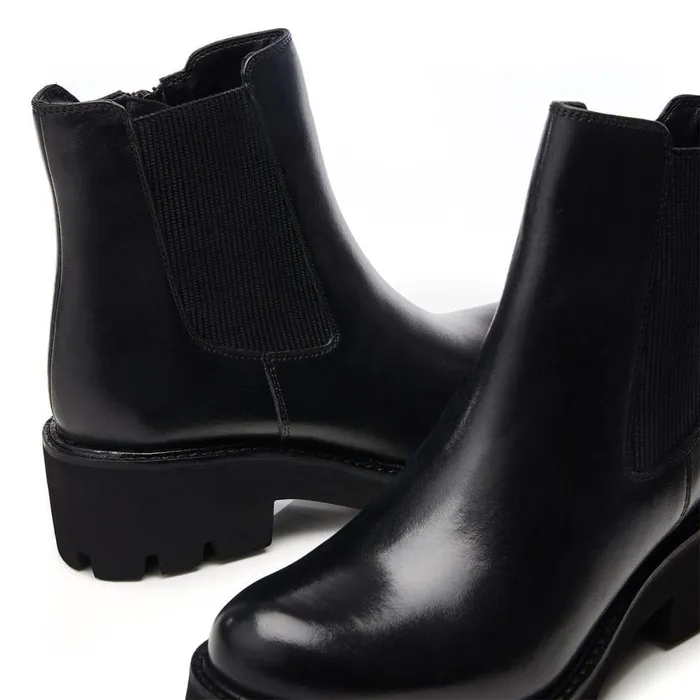 Women Moda In Pelle Chunky Boots Bsoleful BRylee Black Leather