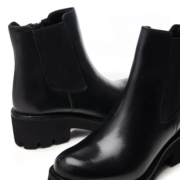 Women Moda In Pelle Chunky Boots Bsoleful BRylee Black Leather