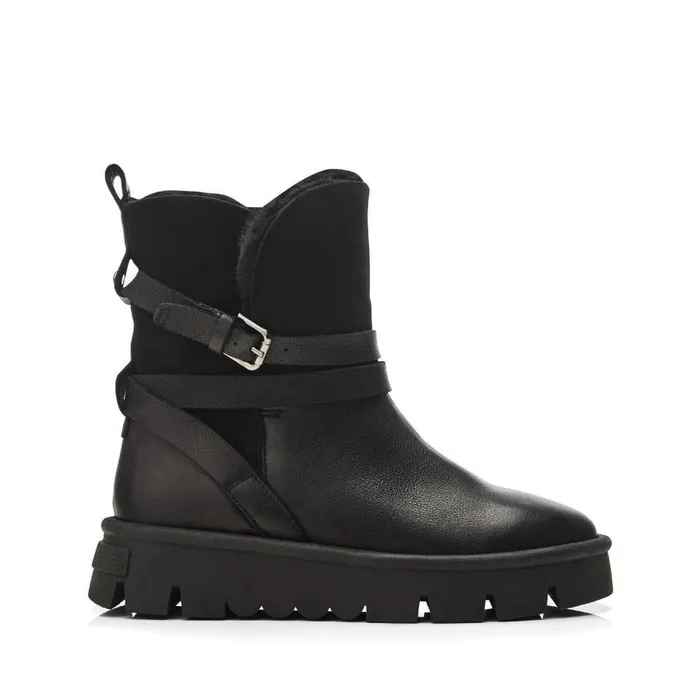 Women Moda In Pelle Chunky Boots Cassa Black Leather