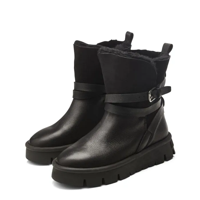 Women Moda In Pelle Chunky Boots Cassa Black Leather