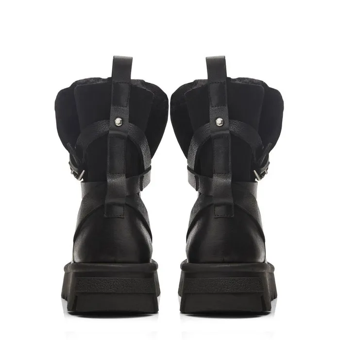 Women Moda In Pelle Chunky Boots Cassa Black Leather