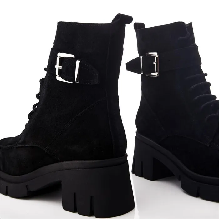 Women Moda In Pelle Chunky Boots Shoon Sh Arta Black Suede