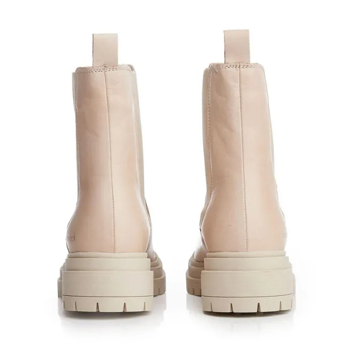 Women Moda In Pelle Chunky Boots Shoon Sh Isha Cream Leather