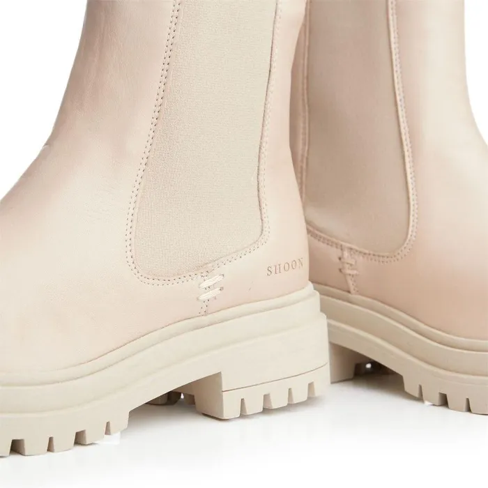 Women Moda In Pelle Chunky Boots Shoon Sh Isha Cream Leather
