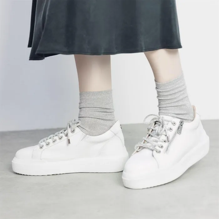 Women Moda In Pelle Chunky Trainers Banquette White Leather