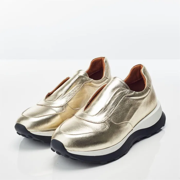 Women Moda In Pelle Chunky Trainers Bsoleful BBristol Gold Leather